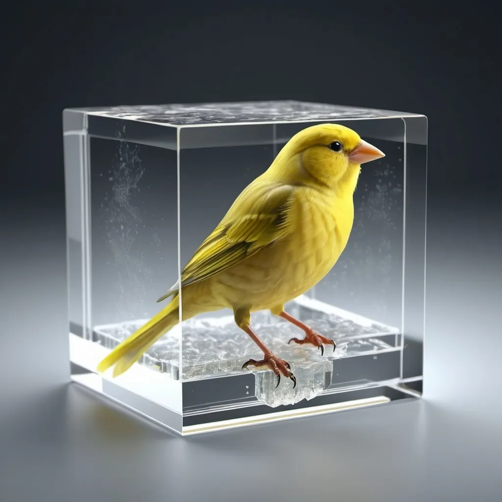 Prompt: One  Canary mounstrosly on cristal Block and technologycal clime.
4k realistic and strong