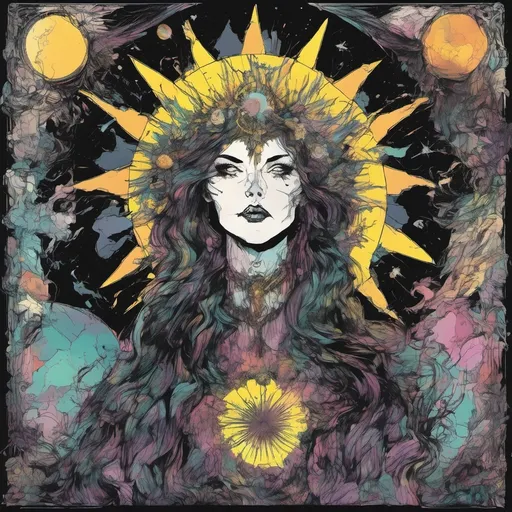 Prompt: mystical sun tarot dark