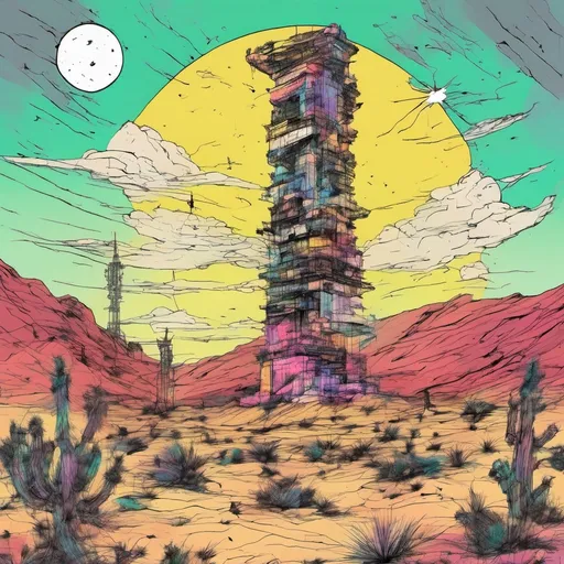 Prompt: the tower tarot remote desert