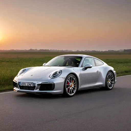 Prompt: een porsche 911 carrera 4s bij zonsondergang