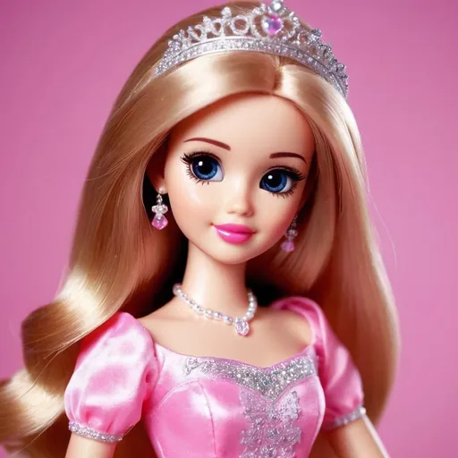 Prompt: please create cute girl wearing like a princess she is beautiful and innocent  like barbie girl 
