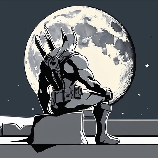 Prompt: a random super hero but moon sit
camera angle from the back