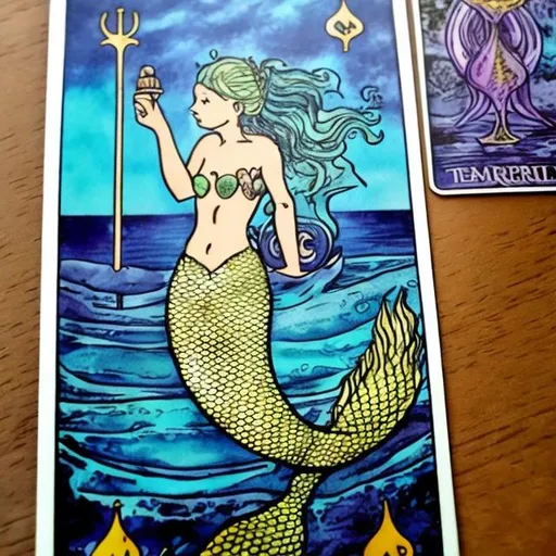 Prompt: Mermaid and 1 tarot card
