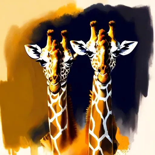 Prompt: painting of giraffes in the savanna