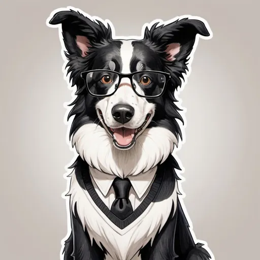 Prompt: A drawing of Furry anthropomorphic border collie, full body visible, wearing glasses 
