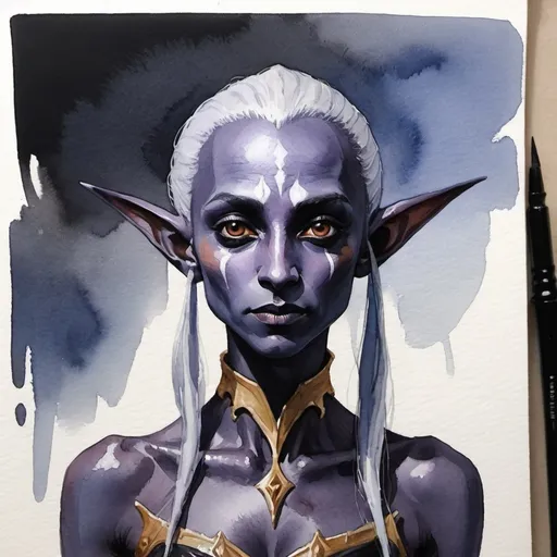 Prompt: A beautiful dark elf painted by shitty watercolour swatercolour