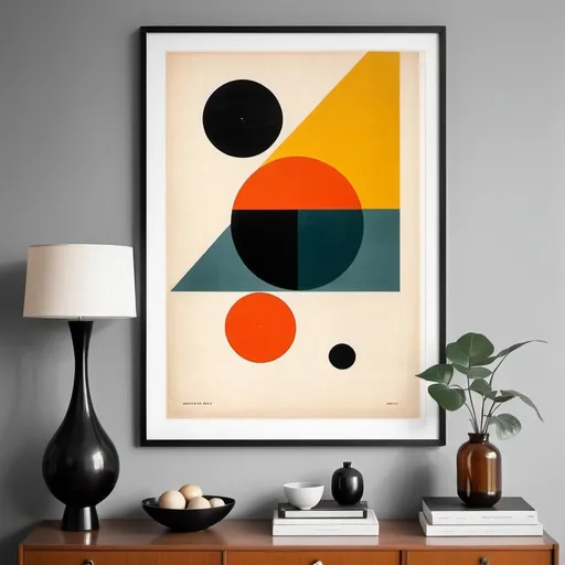 Prompt: Vintage retro wall art print from the 1950’s minimalistic Bauhaus Avant-Garde