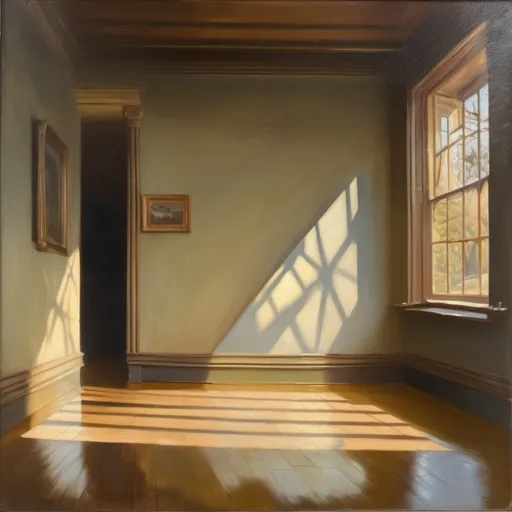 Prompt: an artistic study of how sunrays reflect on flat surfaces. oil painting, circa 1900