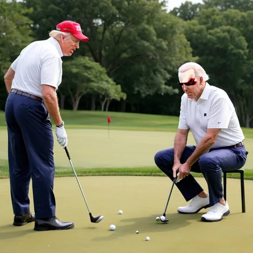 Prompt: joe biden playing golf with donald trump in their retirement homes