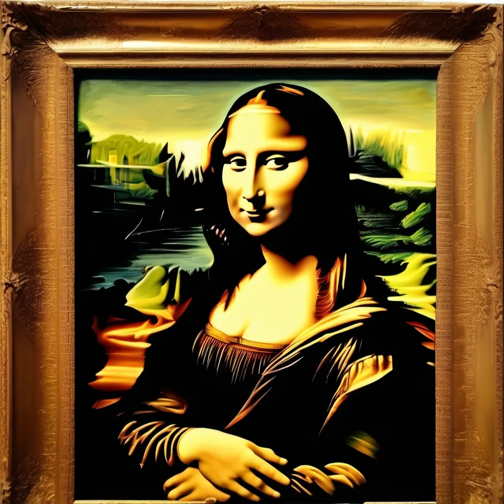 Prompt: an artistic remix of mona lisa. oil painting, circa 1870