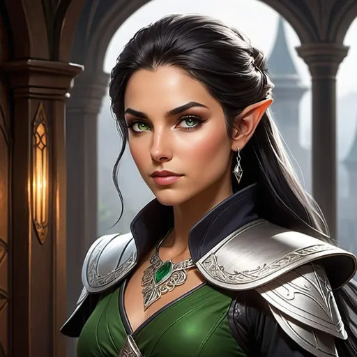 Prompt: Elara Nightwhisper, the Half-Elf Rogue with a Shadowy Past
Race: Half-Elf (Elf and Human)

Class: Rogue (Arcane Trickster subclass)

Appearance: Elara has an arresting appearance that blends the best of her heritages. Her long, raven hair is streaked with a subtle silver sheen, reflecting her elven blood. Her face is a captivating mix of human warmth and elven grace, with high cheekbones, sharp green eyes, and a hint of a mischievous glint.  She keeps her frame lithe and agile, a necessity for her profession.  Her attire is a mix of practicality and flair - dark leather armor allows for silent movement, but tasteful accents like silver clasps and a raven feather tucked behind her ear hint at a life beyond the shadows.

Personality: Elara is a woman of mystery.  Her past is shrouded in secrecy, and she's loathe to discuss it. She has a dry wit and a sardonic sense of humor that can catch people off guard.  Despite her prickly exterior, she has a strong sense of justice and a soft spot for those in need.  However, her methods are often unorthodox, and she's not above using deception and illusion magic to achieve her goals.

Background:  Rumors swirl around Elara's origins. Some whisper she was raised by a band of traveling rogues, while others believe she's the cast-off daughter of a disgraced noble.  Whatever the truth, she honed her skills on the streets, becoming a master of stealth, deception, and illusion.  She now uses her talents to take down corrupt officials, smuggle vital supplies to oppressed people, and occasionally lift a few coins from the undeserving rich.

Mannerisms: Elara has a habit of fiddling with a silver locket she keeps hidden beneath her clothes.  It's the only memento she has of her past, and she clutches it for comfort in dangerous situations.  She also has a tendency to disappear into shadows when trouble arises, leaving her companions bewildered (and sometimes frustrated).

Quote:  "Trouble finds me, but sometimes, a little nudge in the right direction is all it needs."