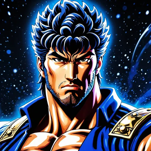 Prompt: Kenshiro from fist of the north star anime series but drawn in the artstyle of Jojo's bizarre adventures stardust crusaders splash art