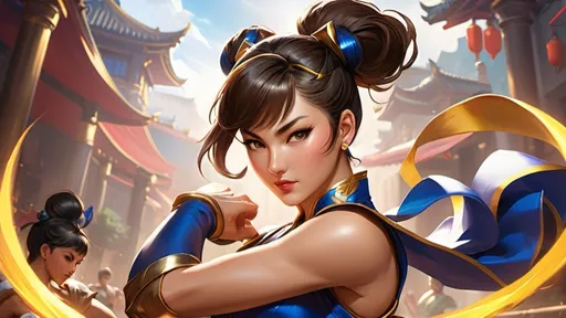 Prompt: League of Legends Splash art featuringChun Li from Street Fighter. Fusion between European Renaissance art and modern-day manhwa art. Fantasy, UHD, fighting pose.