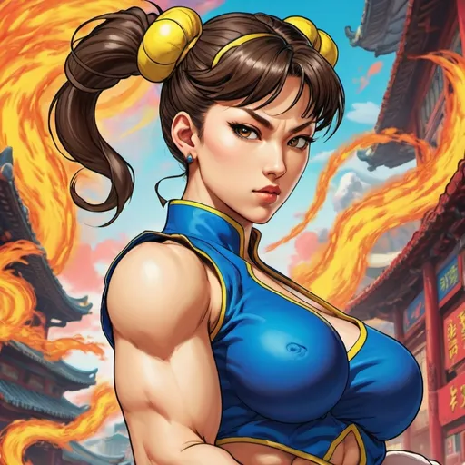 Prompt: Chun Li from Street Fighter Chinese Manhwa. Fantasy, UHD. Psychedelic art.