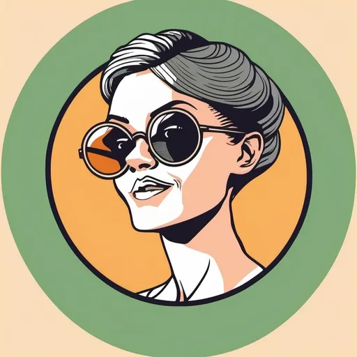 Prompt: hand-drawn character caricature of a gunslinging eve touting sunglasses. circular display picture. cartoonish, flat color art, simple, minimalist