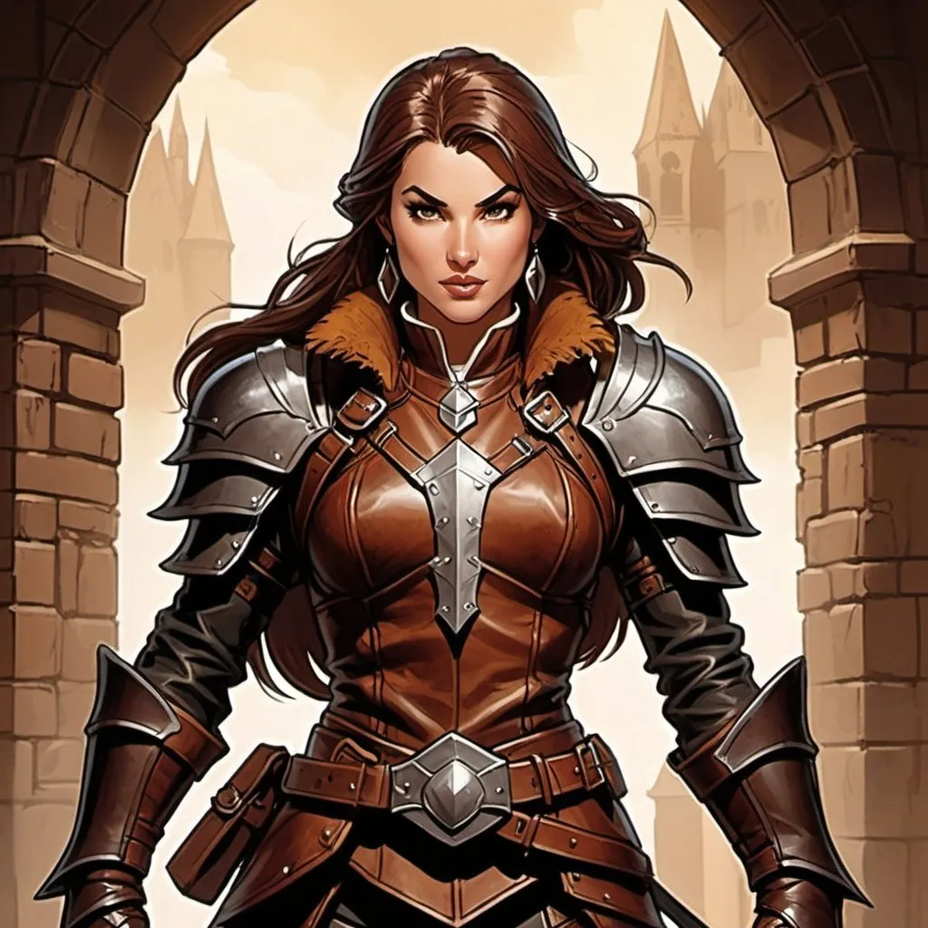 Prompt: a dungeon and dragons rogue in brown leather armour drawn in the style of marvel comic art