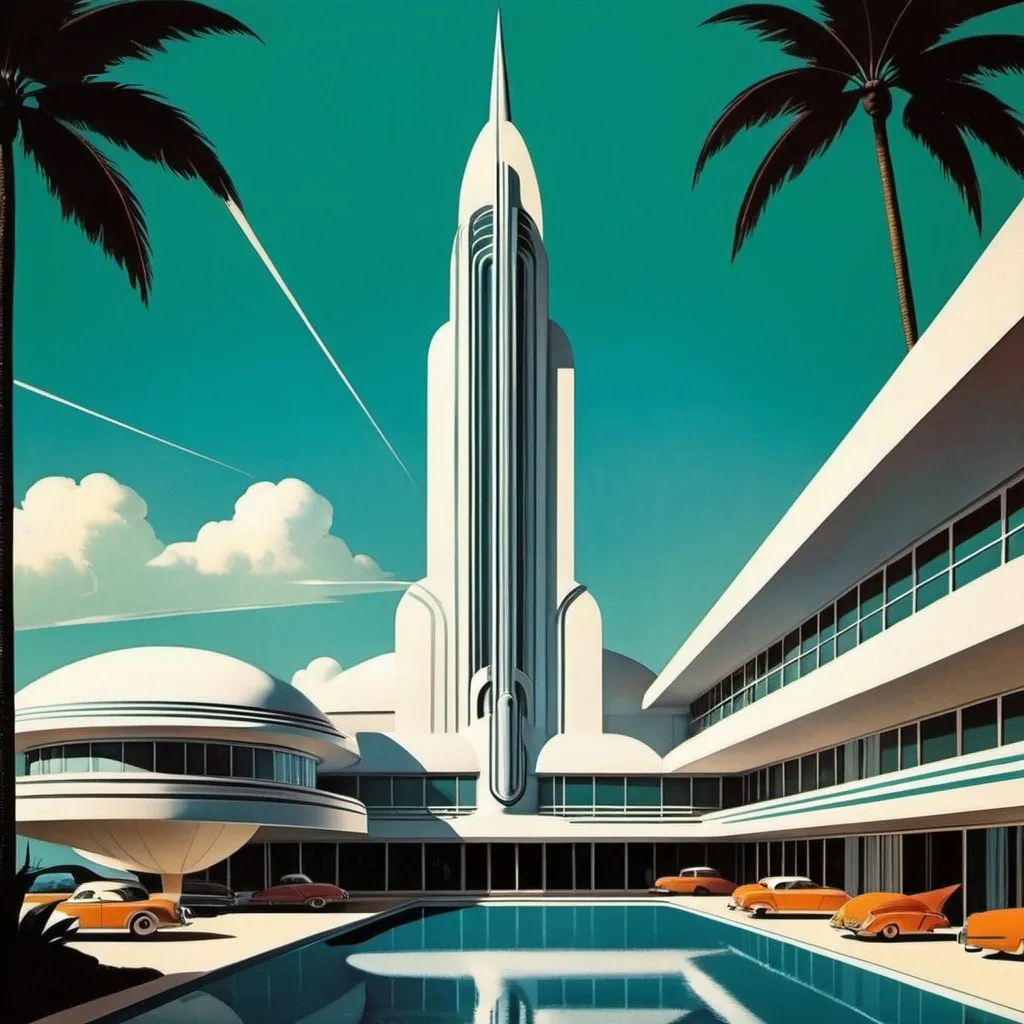 Prompt: Utopian retro futuristic society art deco 1950’s minimalistic 