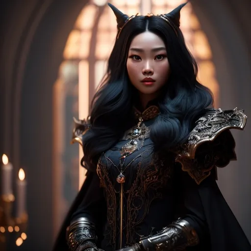 Prompt: high-quality renaissance full-body portrait of a hyperdetailed Asian tall girl with hyper detailed Witch of the Wilds black robe, hyperdetailed dark hair, masterpiece, hyperdetailed full body, hyperdetailed attractive face and nose, complete body view,((hyperdetailed muscle)) ((hyperdetailed eyes)), perfect body, ultra-realistic, 3d lighting, beauty, feminine romance, professional, feminine, perfect composition, unreal engine 8k octane, 3d lighting, UHD, HDR, 8K, render, HD, trending on artstation