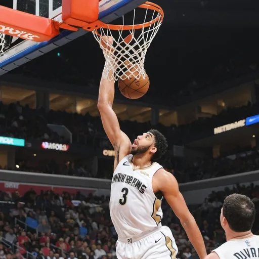 Prompt: Anthony Davis dunking on 10 people
