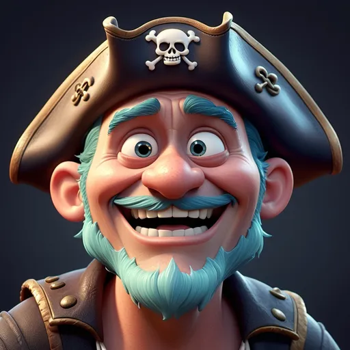 Prompt: Disney pixar character, 3d render style, old pirate evil laugh, cinematic colors