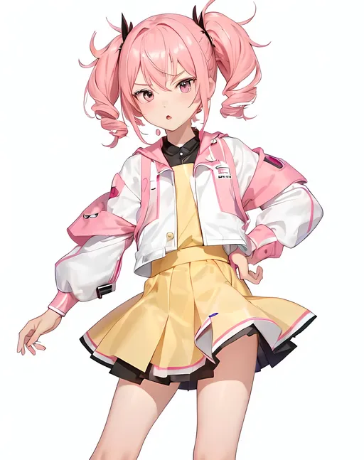 Prompt: 1boy, pink hair, short skirt, ashamed look on his face, 