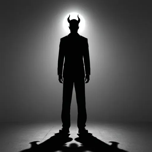 Prompt: a man stand up, his shadow is a devil curse. 