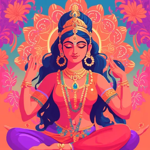 Prompt: <mymodel>  Indian Hindu goddess, in the style of 60s kitsch and psychedelia, sharp lighting, highest quality, ultra sharp, found, ultra detailed, Hindu magical universe, bright and uplifting colour hues, minimalistic, Dynamic pose