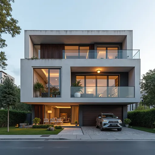 Prompt: Facade Villa in the city with modern style