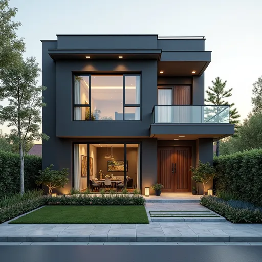 Prompt: Facade Villa in the city with modern style. We have small garden in house. 3rd Floor only a half