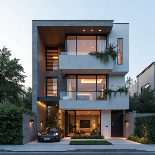 Prompt: Facade Villa in the city with modern style