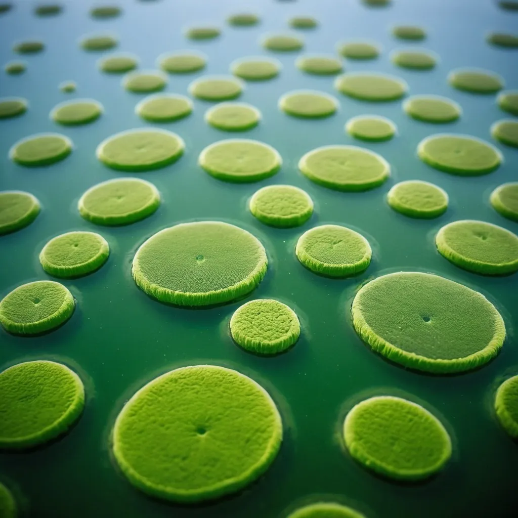 Prompt: microalgae cells in water