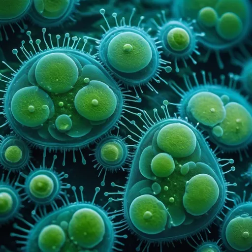 Prompt: a group of micro-algae cells