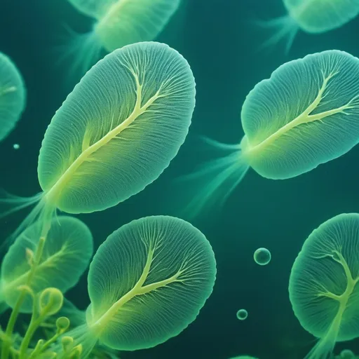 Prompt: microalgae cells in water