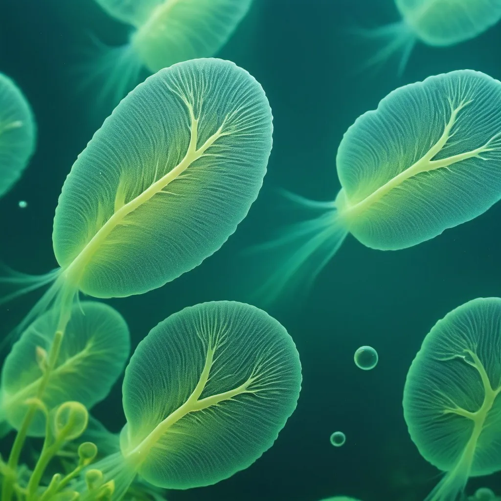 Prompt: microalgae cells in water