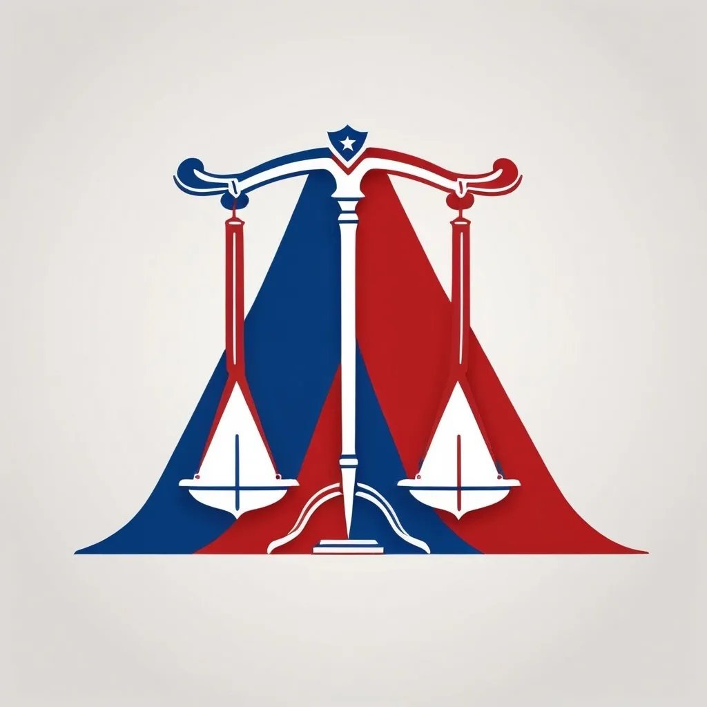 Prompt: Single line drawing of the scale of justice made from a sword and two shields, red, white, and blue color scheme, minimalist logo design, high quality, professional, patriotic, symbolic, impactful, simple yet sophisticated, clean lines, crisp details, logo design, legal theme, clean and modern, powerful visual impact, balanced composition, bold and striking, professional graphic design