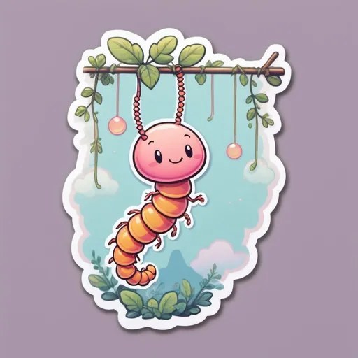 Prompt: Kawaii centipede walking on a tight rope, cute pastel colors, whimsical fantasy setting, delicate and charming details, high quality, kawaii, whimsical, pastel colors, delicate, cute, fantasy, detailed, charming, tight rope, adorable, highres, ultra-detailed, fantasy setting, lovely lighting