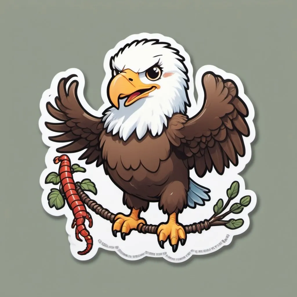 Prompt: Kawaii baby happy bald eagle holding a centipede in its talons, whimsical fantasy setting, delicate and charming details, high quality, kawaii, delicate, cute, fantasy, detailed, charming, tight rope, adorable, highres, ultra-detailed, fantasy setting, lovely lighting
