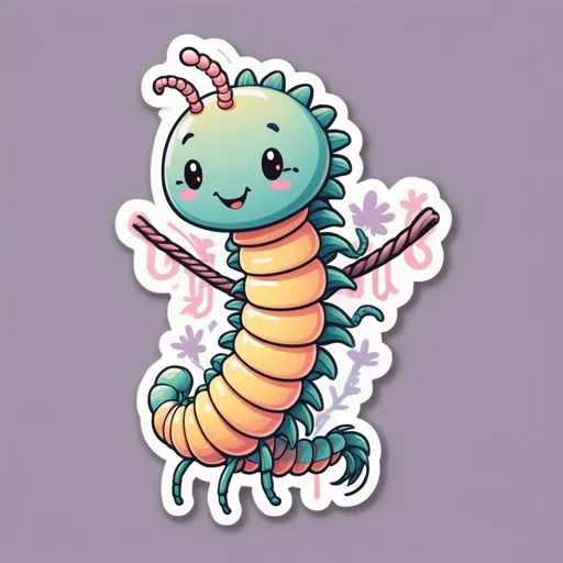 Prompt: Kawaii centipede crawling on a tight rope, cute pastel colors, whimsical fantasy setting, delicate and charming details, high quality, kawaii, whimsical, pastel colors, delicate, cute, fantasy, detailed, charming, tight rope, adorable, highres, ultra-detailed, fantasy setting, lovely lighting
