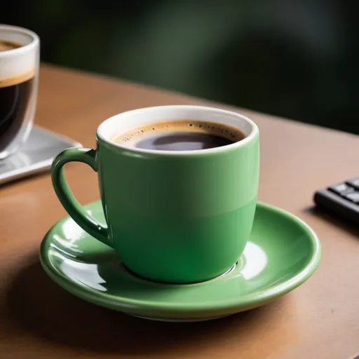 Prompt: taza de café en una taza verde