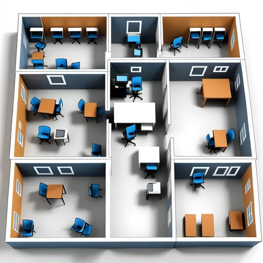 Prompt: computer lab floorplan, 3D vector, with lots of computer