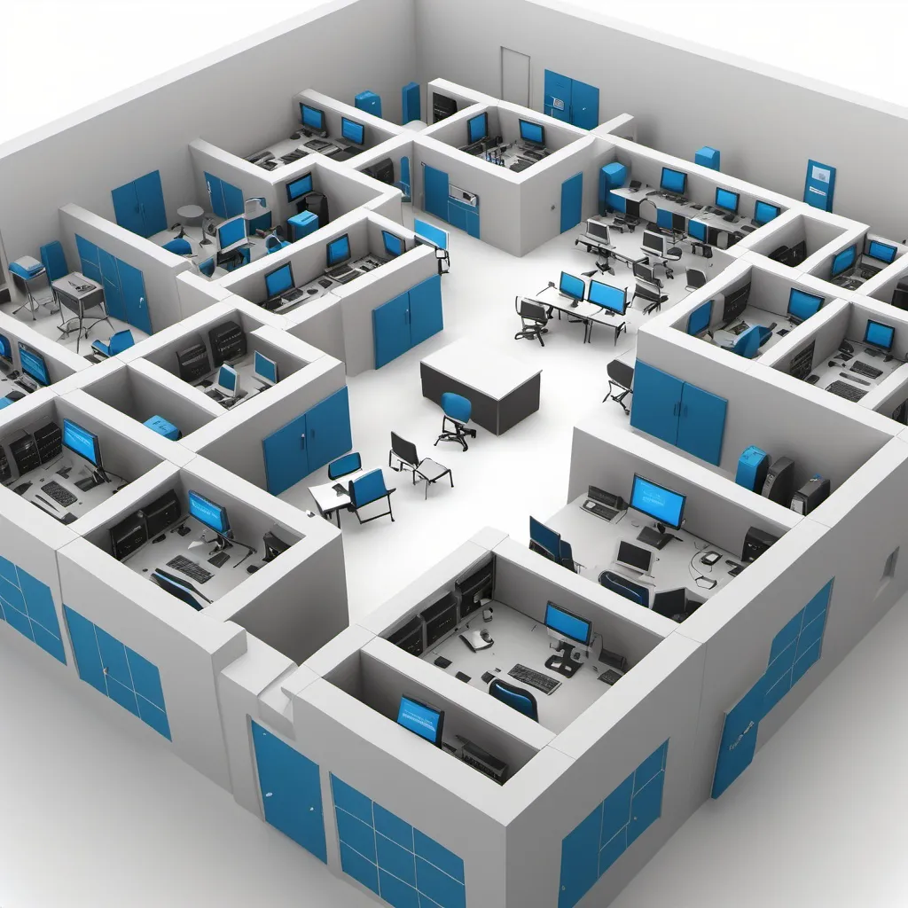 Prompt: computer laboratory floorplan, 3D vector, with lots of computer