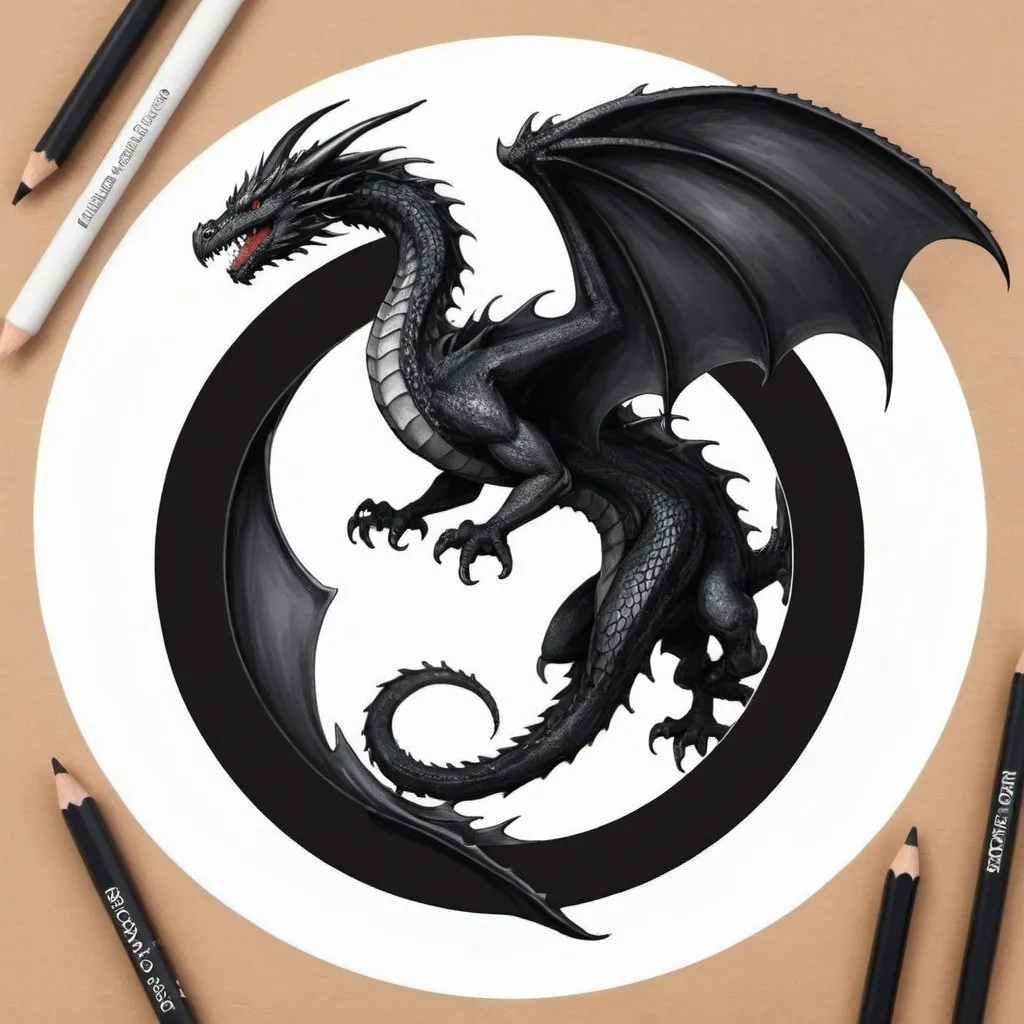 Prompt: Big circle and in the circle is an X in the middle and in the background draw a Plain black dragon with plain white eyes