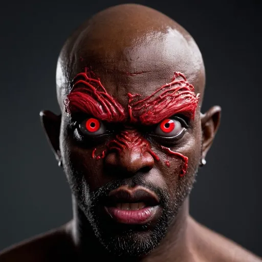 Prompt: bald black men monster terrorifig whith eyes red