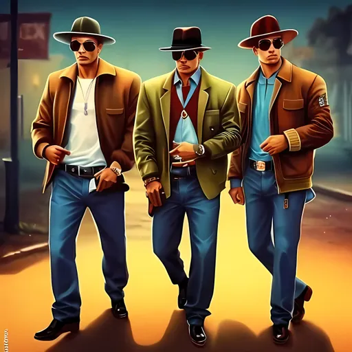 Prompt: gangsters with guns, clear , realistic