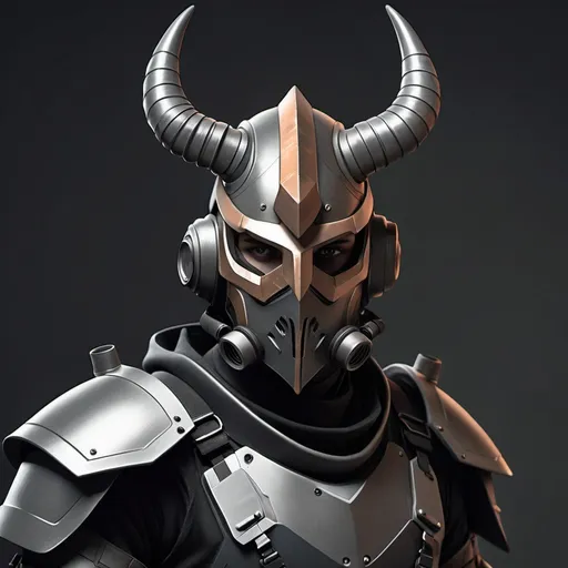 Prompt: Sci-fi Knight Protagonist with horns and tactical face mask 