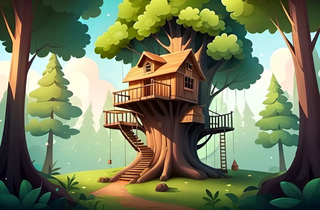 Prompt: Forest with tree house at day
