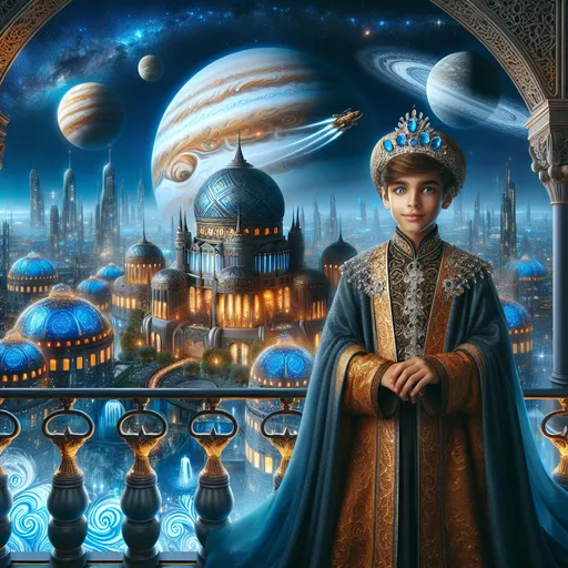 Prompt: An elegant child Prince rules a city-state on Europa, one of the moons of Jupiter.