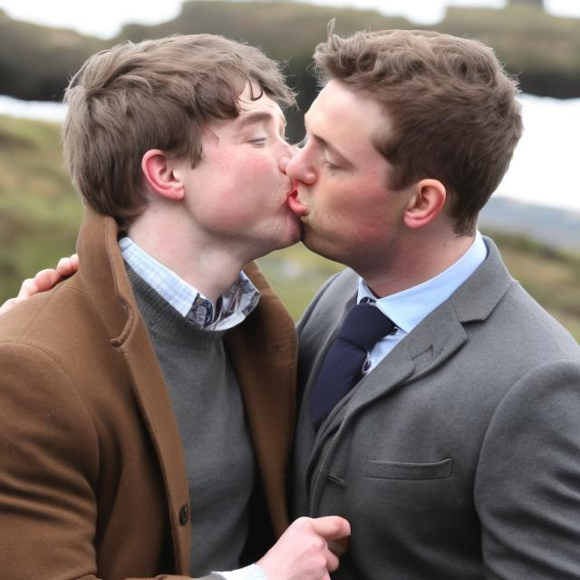 Prompt: owen sttaford kissing a man