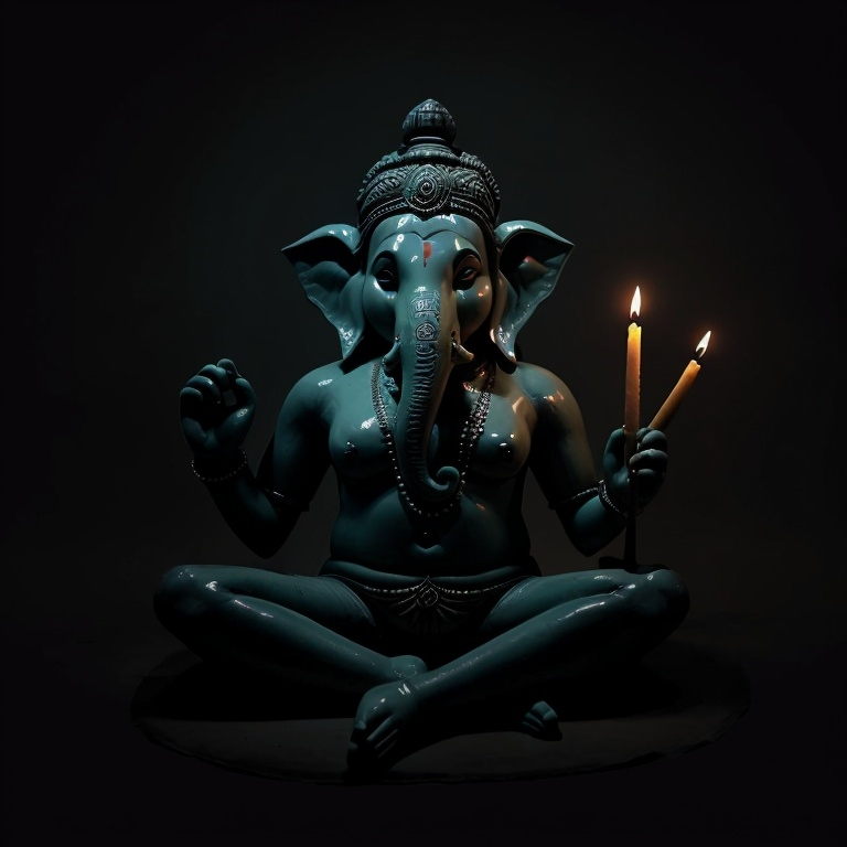 Prompt: create a ganesh ji in a dark moody look for instagram story sixe