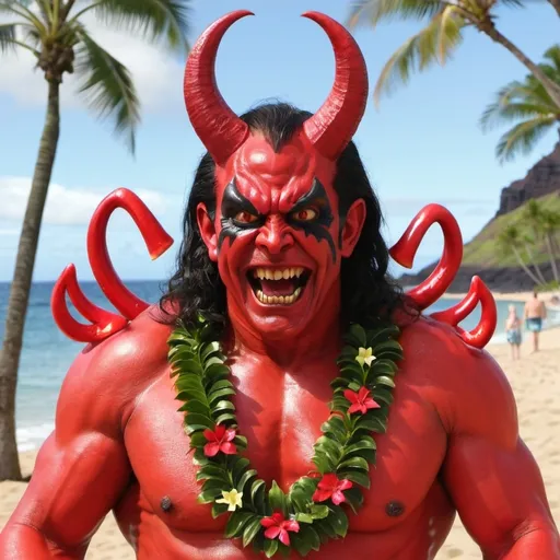 Prompt: Satan makes holiday on hawaii